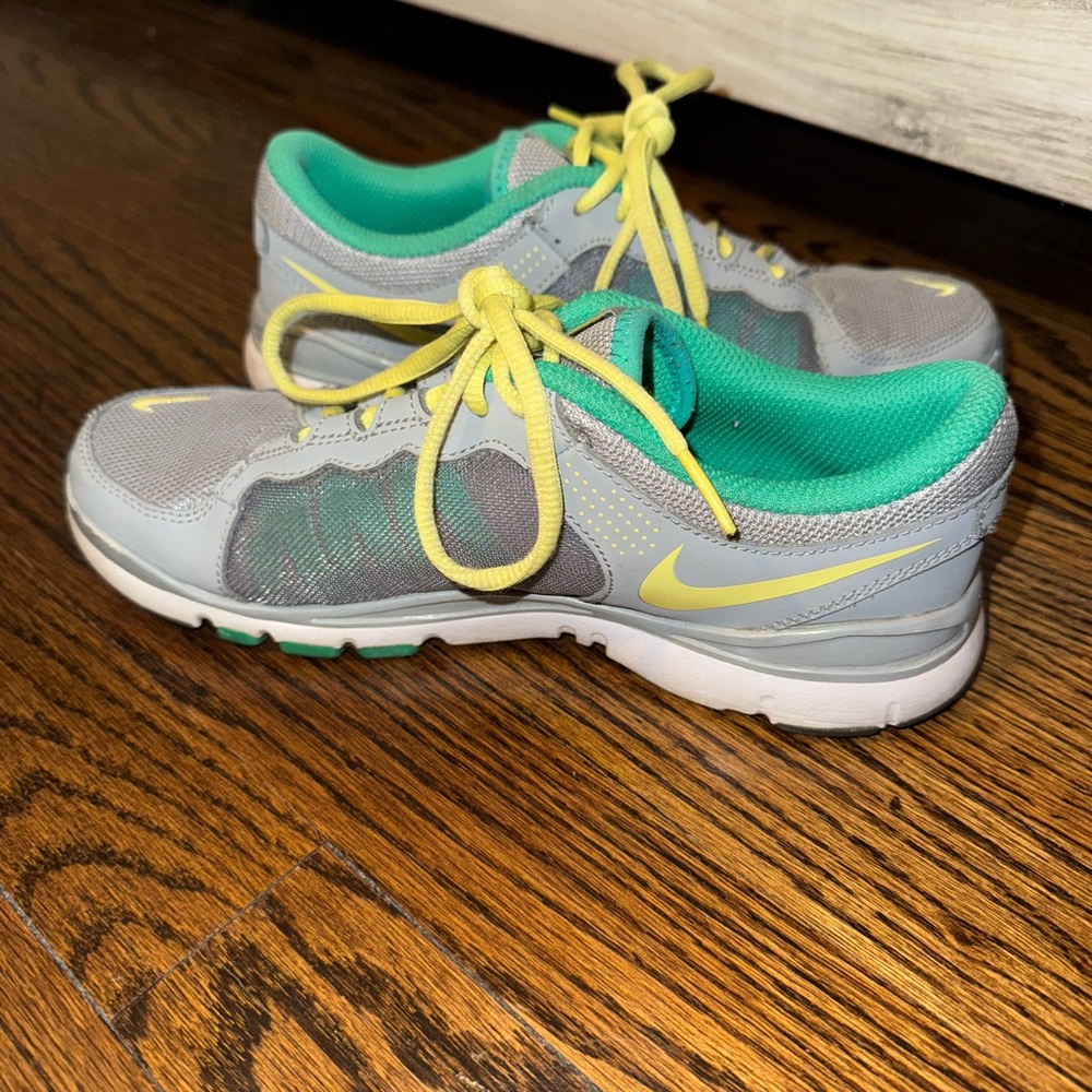 Nike Gray Sneakers with Green and Yellow Accents